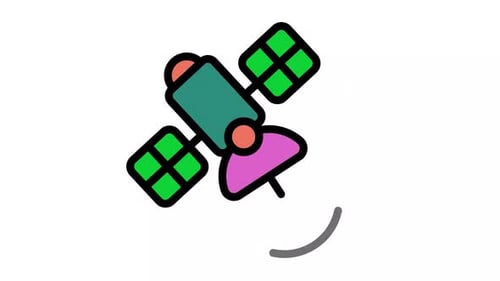 Animated Flat Design Satellite Icon Sending Signal