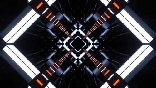 Orange und hellblau blinkende Neonlampen, Tunnelhintergrund, VJ Loop in 4K