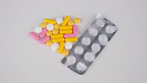 Assorted Colorful Pills with Empty Blister Pack