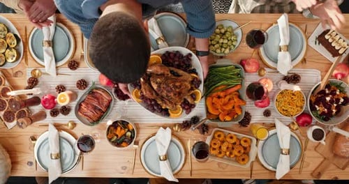 Overhead Feast: Plentiful Thanksgiving Table Set for Celebration