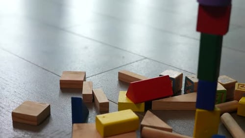 Colorful Building Blocks on Grey Floor