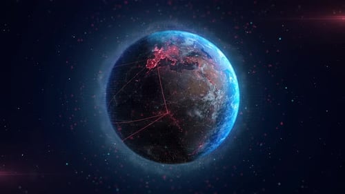 Connections ai network on red line 3d earth animation background virus attack concept