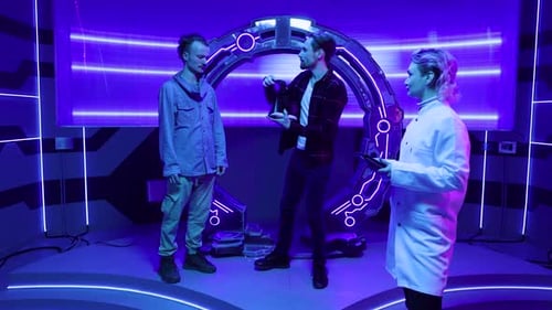 Man Tries VR Headset in Futuristic Lab