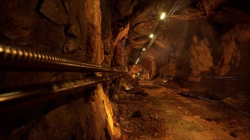 Underground Mine Passage With Electric Lights