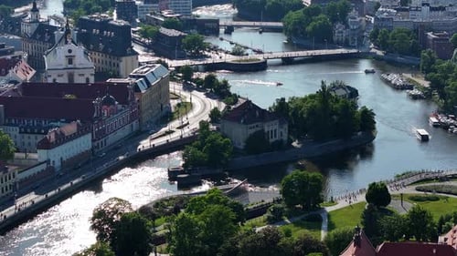 Wrocław Old Town. 4k aerial footage