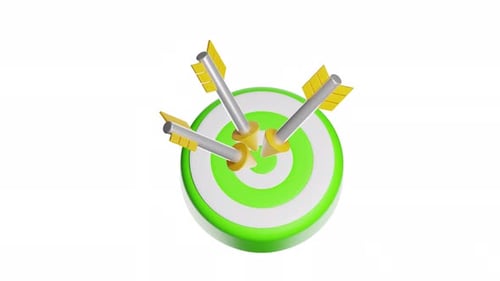 3D Arrows Hitting Target Bullseye Goal Success Animation