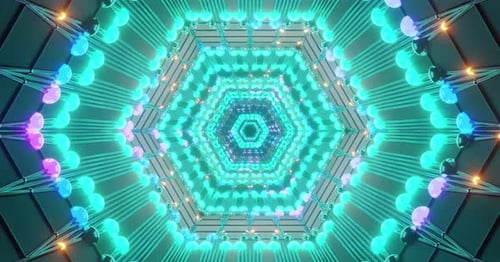 Futuristic Hexagonal Tunnel with Glowing Neon Lights Loop Background