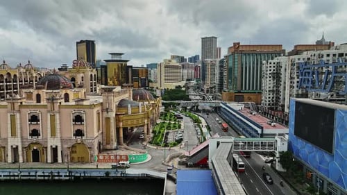 A view of a city from a bridge
