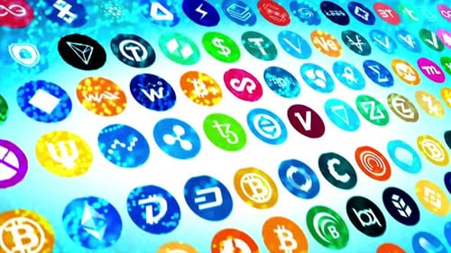 Modern Digital Cryptocurrency Logos Seamless Looping Background