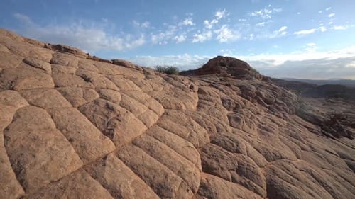 Sandstone Rock Patterns on Hill in Desert Landscape of Utah, Panoramic View