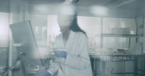 Woman Scientist Works in Lab with Computer
