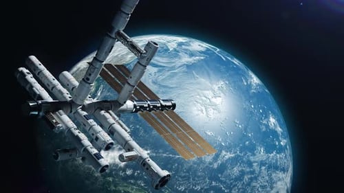 the space station in orbit around the earth. the concept of studying the planets of the solar system