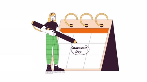 Flat Design Animation: Person Marking 'Move Out Day' on Calendar