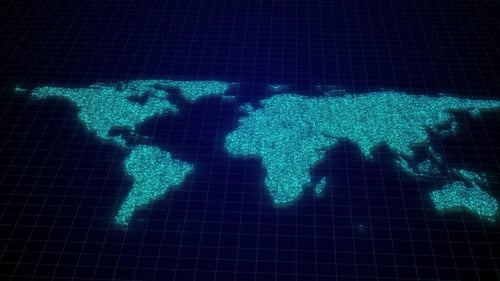 Animated World Map with Glowing Digital Particles