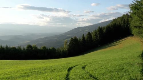 Panoramic View of Mountains and Green Meadow in the Alps Austria