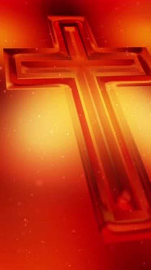 Modern Golden 3D Cross Rotating on Glowing Spiritual Background