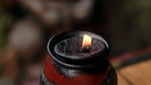 Macro Shot of Burning Diwali Diya Lamp