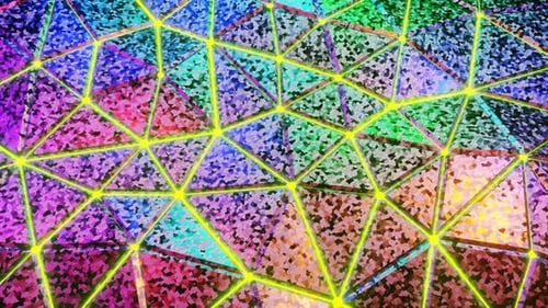 Multicolor Triangular Waves on Fluorescent Yellow Background Abstract Animation Loop in 4K