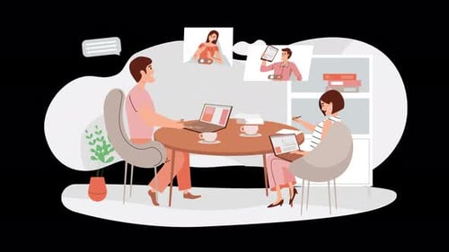 Flat Design Animation: Business People in Online Meeting