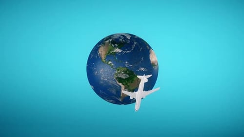 Airplane or plane flying around the world globe planet earth , concept of travel agency