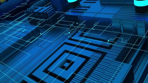 Futuristic Processor Animation on a Digital Circuit Board