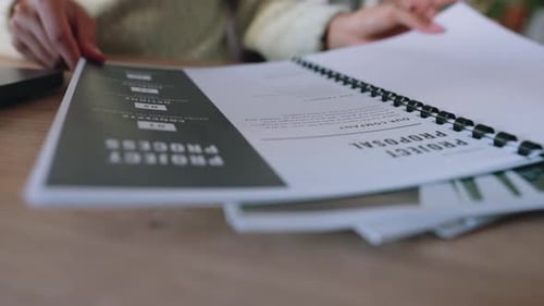 Business woman, working on company documents and looking at a corporate project strategy