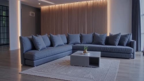 Wide Shot of Modern Living Room with Stylish Decor