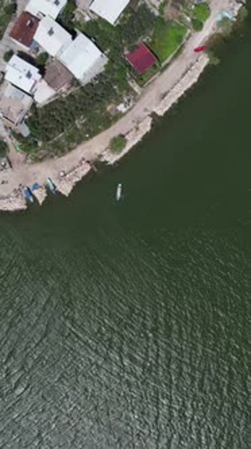Drone View Village On Lake