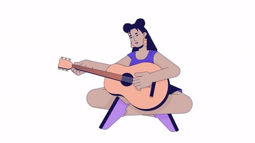 Animated Flat Design Character Playing Acoustic Guitar