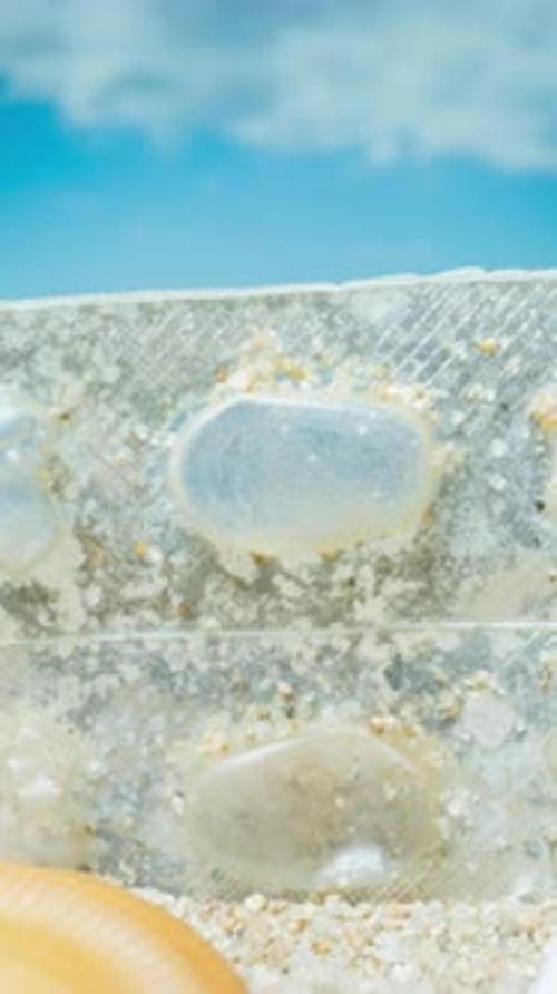 Plastic Rubbish and Waste Items on a Beach in Vertical Format