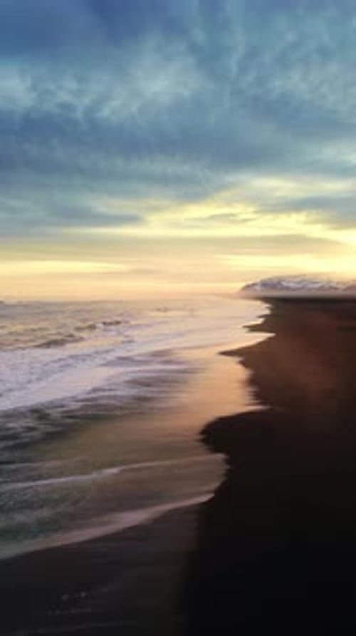Vertical Video Atlanic Shore Black Sand Beach