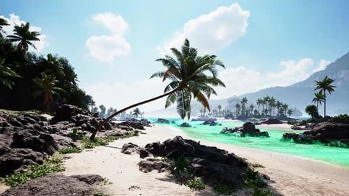 Tropical Paradise in Tahiti with Palm Trees Turquoise Waters and Sandy Beach
