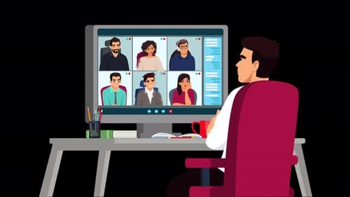 Video call meeting, online classes, home office, 4k animation with alpha channel