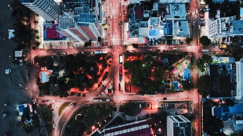 Overhead Aerial View of Illuminated Streets at Night - Cartagena, Colombia