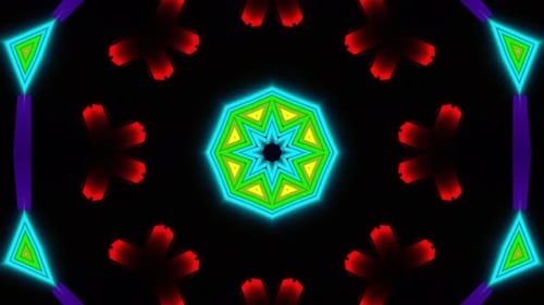 Abstract Geometric Neon Mandala Kaleidoscope Loop Background