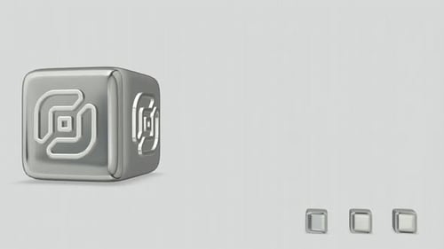3D Animated Metallic Cube with Abstract Symbol Rotation