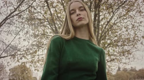 Model posing for photo session in autumn park