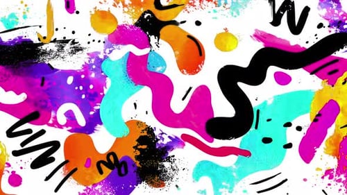 Hand-drawn abstract animation featuring colorful strokes, messy scribbles, and funky doodles