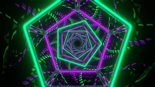 Purple And Turquoise Neon Pentagon Mirror Tunnel Background Vj Loop In 4K