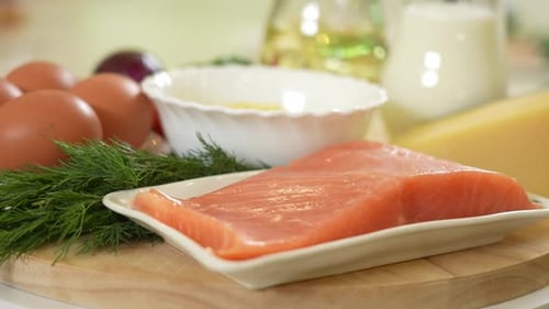 Salmon Fillet and Assorted Whole Food Ingredients