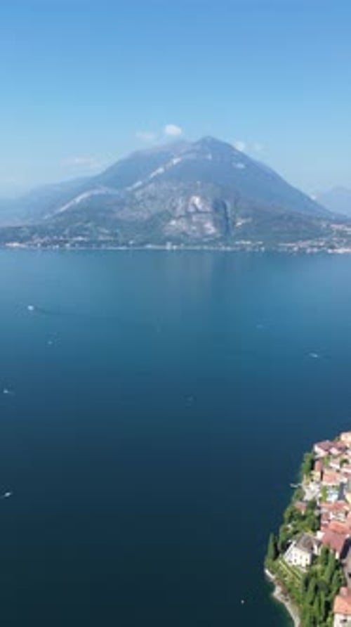 Aerial view of Lake Como and mountains, Italy.