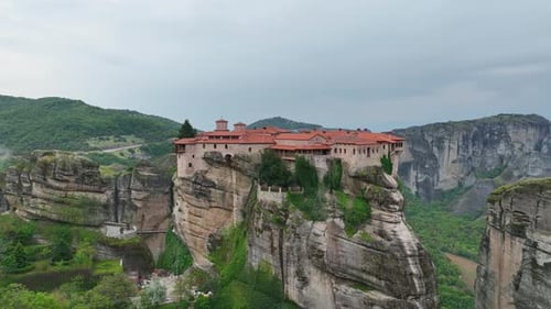 Aerial view of Meteora Monastery in Kalambaka, Greece