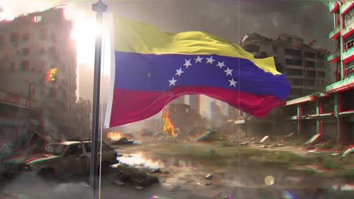 Bandeira da Venezuela e antecedentes de guerra destruíram a megalópole