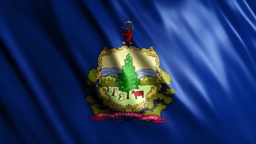 Realistic Waving Flag of Vermont with Coat of Arms