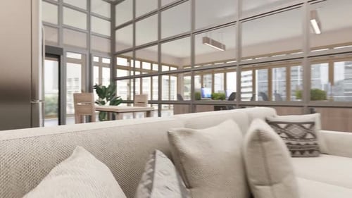 3D Office Interior Work Place Computers Tables and Cabinets