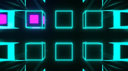 Turquoise And Purple Strobe Neon Twirling Cubes Background Vj Loop In 4K