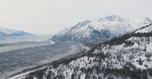 Aerial view over Highway in Alaska