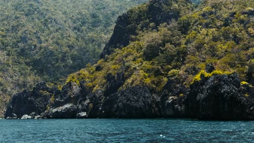 Tropical Limestone Cliffs Rising from Turquoise Ocean Waters