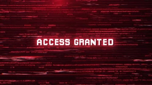 Aviso de notificação de acesso concedido sobre erro de falha de segurança cibernética com animação de código de computador vermelho