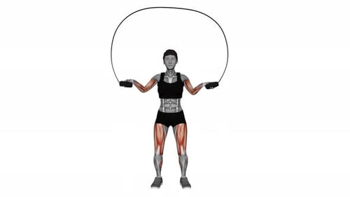 Jump Rope Basic Jump Female fitness exercise workout animation video male muscle highlight 4K 60 fps